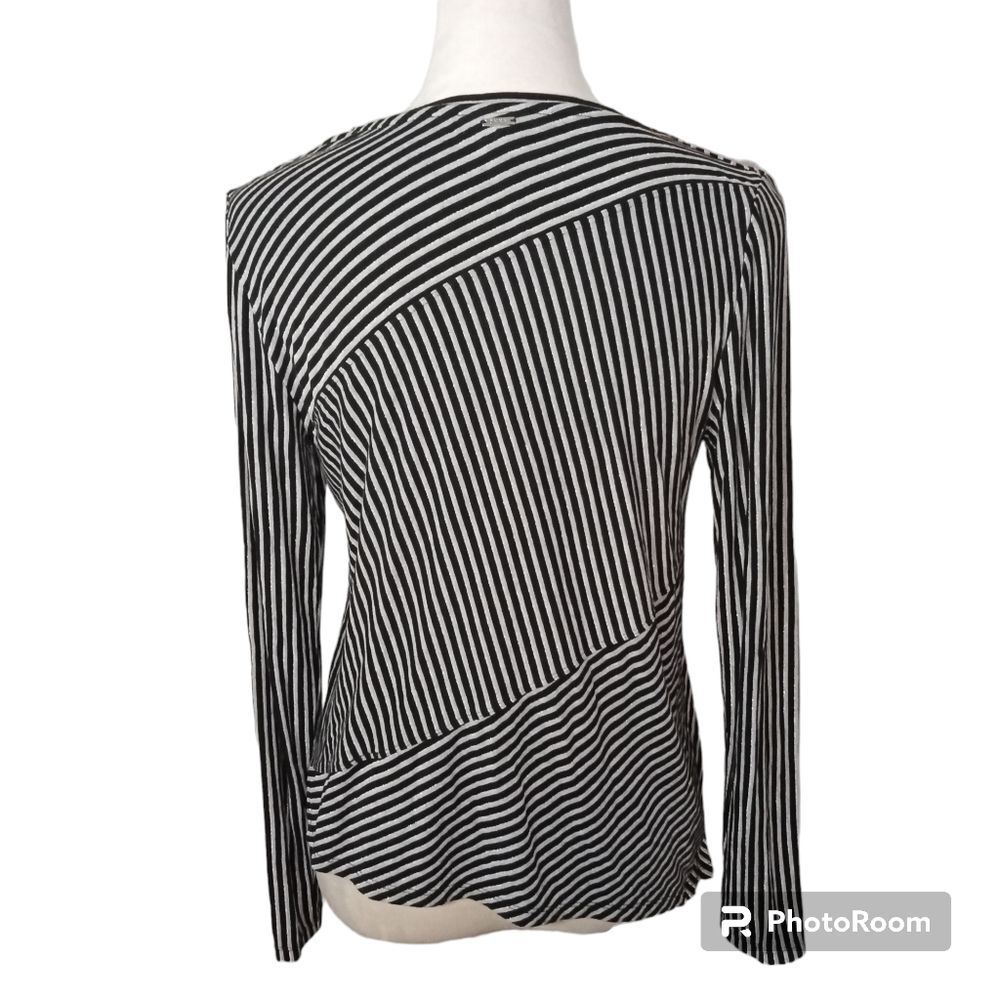 DKNY Asymetrical Hem Striped Long Sleeve Shirt Size M - Picture 2 of 4